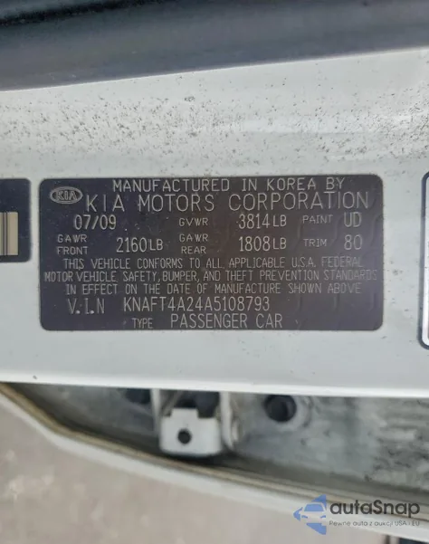 2010 Kia Forte Lx z USA, uszkodzony, nr VIN KNAFT4A24A5108793